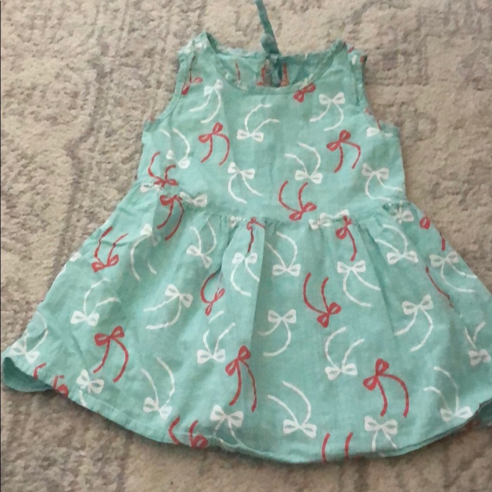 2T mint dress with coral and white bows